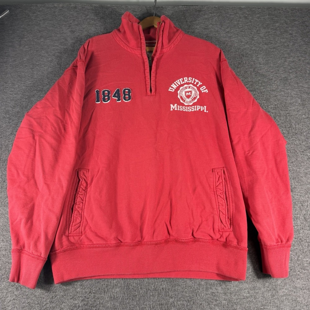 Ole Miss Rebels University Mens 1/4 Zip Sweatshirt Pockets Football Size Large
